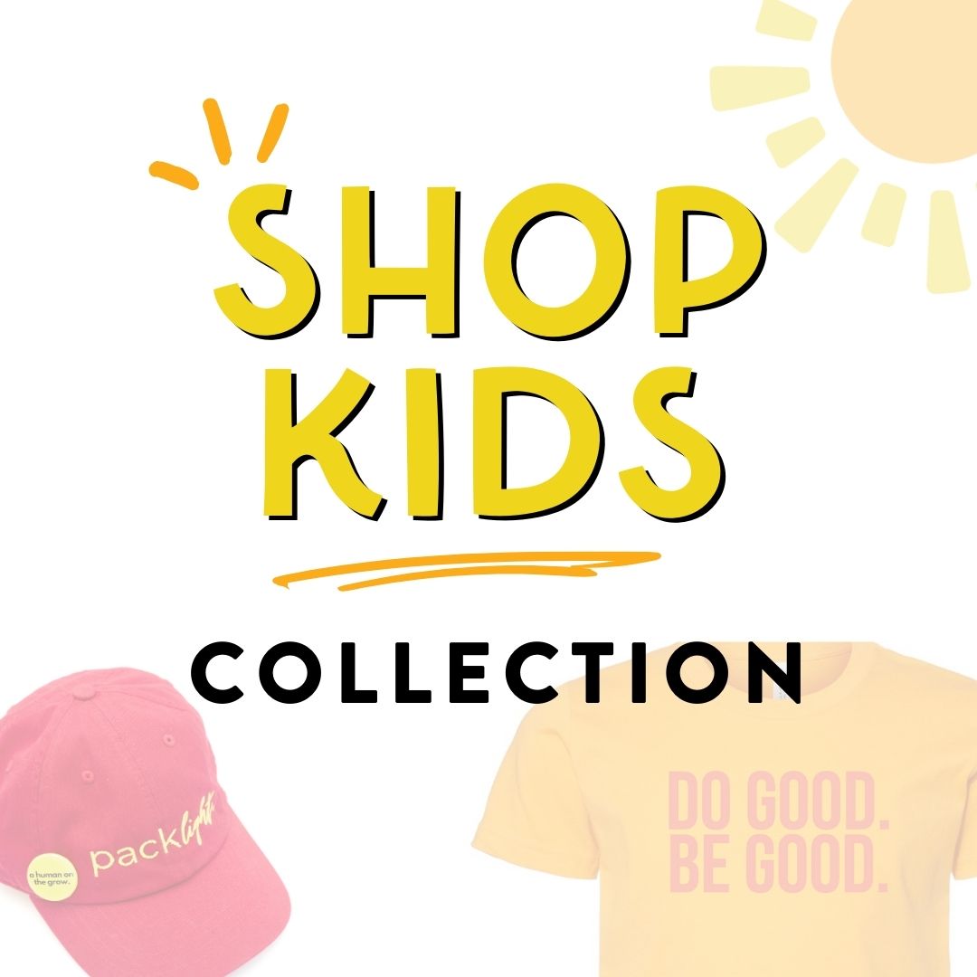 girl model wearing black long sleeve affirmation tee that says Pack Light from Sol Rise Essentials