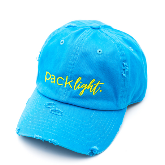 aqua pack light affirmation dad hat cap with yellow writing embroidery sol rise essentials