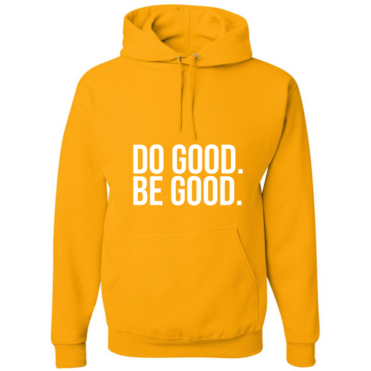 Do Go Be Good affirmation hoodie from Sol Rise Essentials in gold/white colors