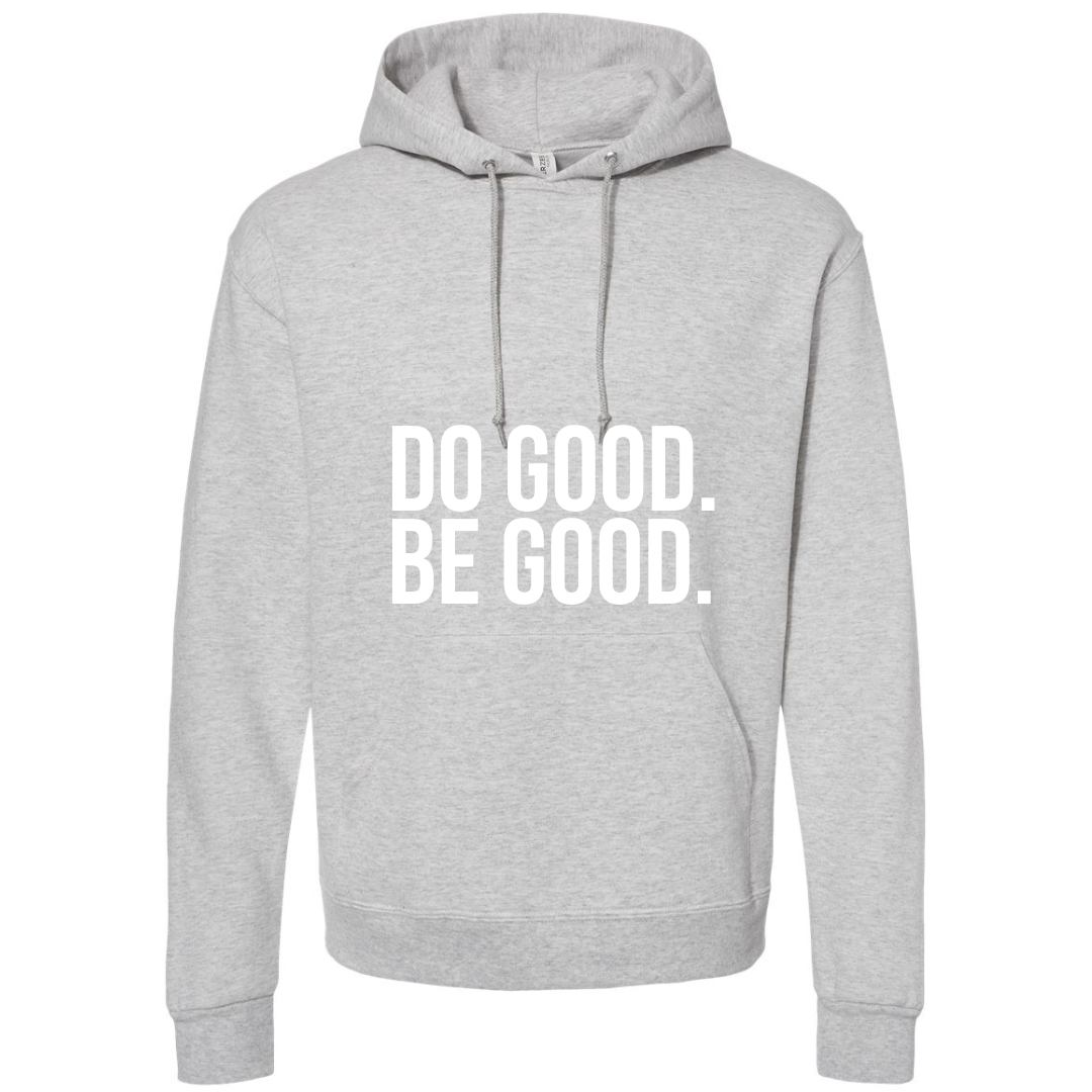 Do Go Be Good affirmation hoodie from Sol Rise Essentials in gray/white colors