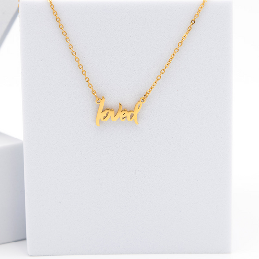 Loved affirmation necklace in gold from Sol Rise Essentials